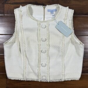 Antonio Melani Women's Size 14 Ivory Milly Tweed Fringe Sleeveless Vest‎ Top